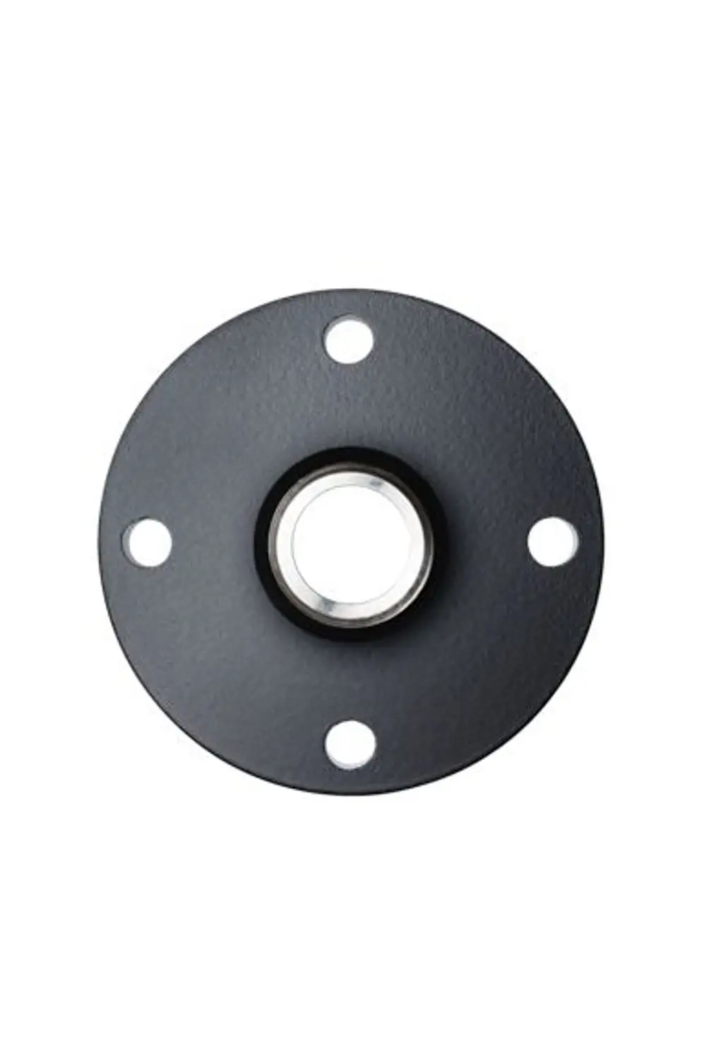 Schwarze Flanschreduzierung FG 80/2 von STIEBEL ELTRON (Artikelnummer: 205091) mit zentraler Öffnung und vier Befestigungslöchern.